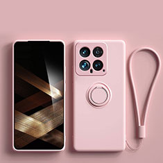 Silikon Hülle Handyhülle Ultra Dünn Schutzhülle Tasche Flexible mit Magnetisch Fingerring Ständer S01 für Xiaomi Mi 14 5G Rosa