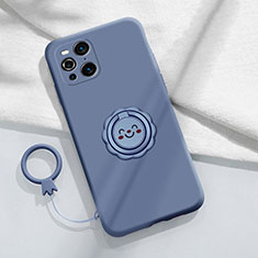 Silikon Hülle Handyhülle Ultra Dünn Schutzhülle Tasche Flexible mit Magnetisch Fingerring Ständer S02 für Oppo Find X3 5G Lavendel Grau
