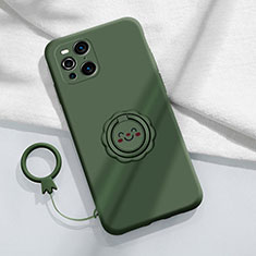 Silikon Hülle Handyhülle Ultra Dünn Schutzhülle Tasche Flexible mit Magnetisch Fingerring Ständer S02 für Oppo Find X3 5G Nachtgrün