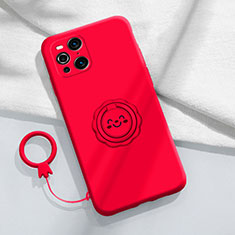 Silikon Hülle Handyhülle Ultra Dünn Schutzhülle Tasche Flexible mit Magnetisch Fingerring Ständer S02 für Oppo Find X3 5G Rot