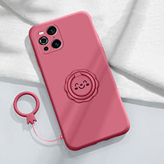 Silikon Hülle Handyhülle Ultra Dünn Schutzhülle Tasche Flexible mit Magnetisch Fingerring Ständer S02 für Oppo Find X3 Pro 5G Pink