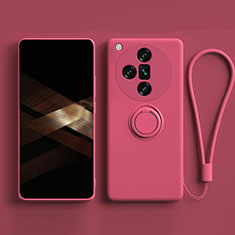 Silikon Hülle Handyhülle Ultra Dünn Schutzhülle Tasche Flexible mit Magnetisch Fingerring Ständer S02 für Oppo Find X7 Ultra 5G Pink