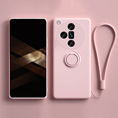 Silikon Hülle Handyhülle Ultra Dünn Schutzhülle Tasche Flexible mit Magnetisch Fingerring Ständer S02 für Oppo Find X7 Ultra 5G Rosa