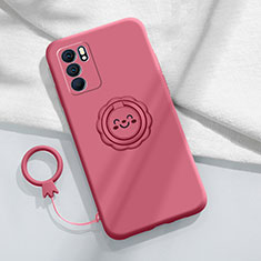 Silikon Hülle Handyhülle Ultra Dünn Schutzhülle Tasche Flexible mit Magnetisch Fingerring Ständer S02 für Oppo Reno6 5G Pink