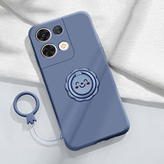 Silikon Hülle Handyhülle Ultra Dünn Schutzhülle Tasche Flexible mit Magnetisch Fingerring Ständer S02 für Oppo Reno8 5G Lavendel Grau