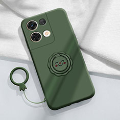 Silikon Hülle Handyhülle Ultra Dünn Schutzhülle Tasche Flexible mit Magnetisch Fingerring Ständer S02 für Oppo Reno8 5G Nachtgrün