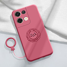 Silikon Hülle Handyhülle Ultra Dünn Schutzhülle Tasche Flexible mit Magnetisch Fingerring Ständer S02 für Oppo Reno8 5G Pink