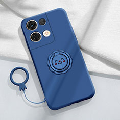 Silikon Hülle Handyhülle Ultra Dünn Schutzhülle Tasche Flexible mit Magnetisch Fingerring Ständer S02 für Oppo Reno9 5G Blau
