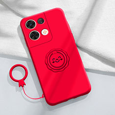 Silikon Hülle Handyhülle Ultra Dünn Schutzhülle Tasche Flexible mit Magnetisch Fingerring Ständer S02 für Oppo Reno9 5G Rot