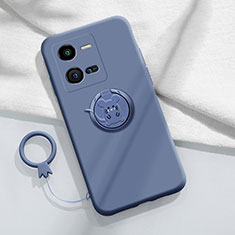 Silikon Hülle Handyhülle Ultra Dünn Schutzhülle Tasche Flexible mit Magnetisch Fingerring Ständer S02 für Vivo iQOO 10 Pro 5G Lavendel Grau