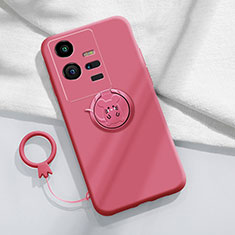 Silikon Hülle Handyhülle Ultra Dünn Schutzhülle Tasche Flexible mit Magnetisch Fingerring Ständer S02 für Vivo iQOO 11 Pro 5G Pink