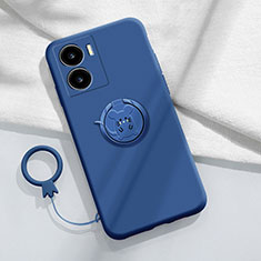 Silikon Hülle Handyhülle Ultra Dünn Schutzhülle Tasche Flexible mit Magnetisch Fingerring Ständer S02 für Vivo iQOO Z7 5G Blau