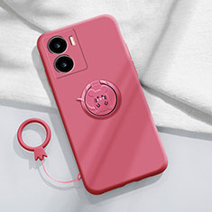 Silikon Hülle Handyhülle Ultra Dünn Schutzhülle Tasche Flexible mit Magnetisch Fingerring Ständer S02 für Vivo iQOO Z7 5G Pink