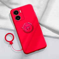Silikon Hülle Handyhülle Ultra Dünn Schutzhülle Tasche Flexible mit Magnetisch Fingerring Ständer S02 für Vivo iQOO Z7 5G Rot
