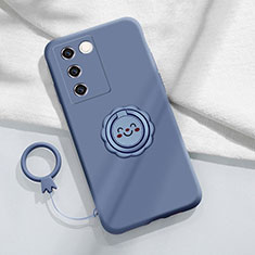 Silikon Hülle Handyhülle Ultra Dünn Schutzhülle Tasche Flexible mit Magnetisch Fingerring Ständer S02 für Vivo V27 5G Lavendel Grau