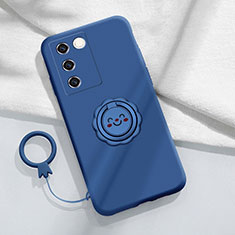 Silikon Hülle Handyhülle Ultra Dünn Schutzhülle Tasche Flexible mit Magnetisch Fingerring Ständer S02 für Vivo V27e 5G Blau