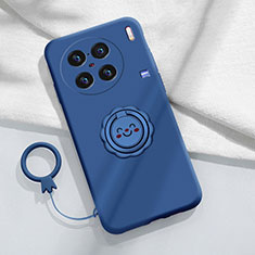 Silikon Hülle Handyhülle Ultra Dünn Schutzhülle Tasche Flexible mit Magnetisch Fingerring Ständer S02 für Vivo X90 5G Blau