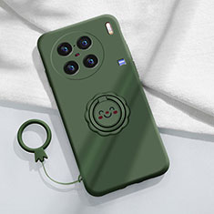 Silikon Hülle Handyhülle Ultra Dünn Schutzhülle Tasche Flexible mit Magnetisch Fingerring Ständer S02 für Vivo X90 Pro 5G Nachtgrün