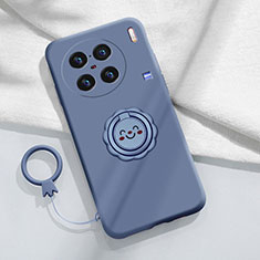 Silikon Hülle Handyhülle Ultra Dünn Schutzhülle Tasche Flexible mit Magnetisch Fingerring Ständer S02 für Vivo X90 Pro+ Plus 5G Lavendel Grau