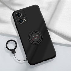 Silikon Hülle Handyhülle Ultra Dünn Schutzhülle Tasche Flexible mit Magnetisch Fingerring Ständer S02 für Xiaomi Poco F5 5G Schwarz