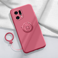 Silikon Hülle Handyhülle Ultra Dünn Schutzhülle Tasche Flexible mit Magnetisch Fingerring Ständer S03 für Oppo Find X5 Pro 5G Pink