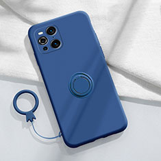 Silikon Hülle Handyhülle Ultra Dünn Schutzhülle Tasche Flexible mit Magnetisch Fingerring Ständer S04 für Oppo Find X3 Pro 5G Blau