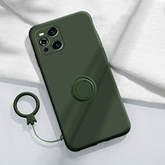 Silikon Hülle Handyhülle Ultra Dünn Schutzhülle Tasche Flexible mit Magnetisch Fingerring Ständer S04 für Oppo Find X3 Pro 5G Nachtgrün