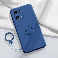 Silikon Hülle Handyhülle Ultra Dünn Schutzhülle Tasche Flexible mit Magnetisch Fingerring Ständer S04 für Oppo Find X5 5G Blau