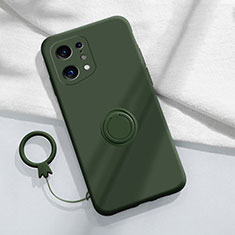 Silikon Hülle Handyhülle Ultra Dünn Schutzhülle Tasche Flexible mit Magnetisch Fingerring Ständer S04 für Oppo Find X5 Pro 5G Nachtgrün