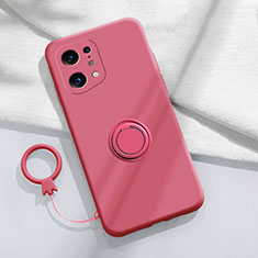 Silikon Hülle Handyhülle Ultra Dünn Schutzhülle Tasche Flexible mit Magnetisch Fingerring Ständer S04 für Oppo Find X5 Pro 5G Pink