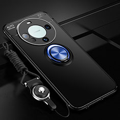 Silikon Hülle Handyhülle Ultra Dünn Schutzhülle Tasche Flexible mit Magnetisch Fingerring Ständer SD1 für Huawei Mate 60 Pro+ Plus Blau und Schwarz