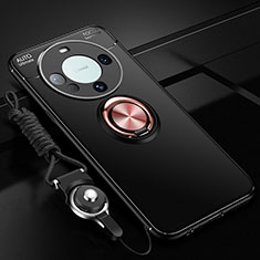 Silikon Hülle Handyhülle Ultra Dünn Schutzhülle Tasche Flexible mit Magnetisch Fingerring Ständer SD1 für Huawei Mate 60 Pro+ Plus Gold und Schwarz