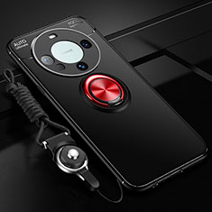Silikon Hülle Handyhülle Ultra Dünn Schutzhülle Tasche Flexible mit Magnetisch Fingerring Ständer SD1 für Huawei Mate 60 Pro+ Plus Rot und Schwarz