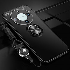 Silikon Hülle Handyhülle Ultra Dünn Schutzhülle Tasche Flexible mit Magnetisch Fingerring Ständer SD1 für Huawei Mate 60 Pro+ Plus Schwarz