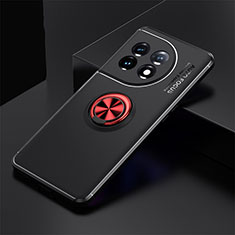 Silikon Hülle Handyhülle Ultra Dünn Schutzhülle Tasche Flexible mit Magnetisch Fingerring Ständer SD1 für OnePlus 11 5G Rot und Schwarz