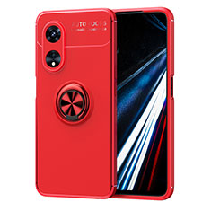 Silikon Hülle Handyhülle Ultra Dünn Schutzhülle Tasche Flexible mit Magnetisch Fingerring Ständer SD1 für Oppo A38 Rot