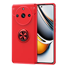 Silikon Hülle Handyhülle Ultra Dünn Schutzhülle Tasche Flexible mit Magnetisch Fingerring Ständer SD1 für Realme 11 Pro+ Plus 5G Rot