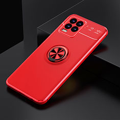 Silikon Hülle Handyhülle Ultra Dünn Schutzhülle Tasche Flexible mit Magnetisch Fingerring Ständer SD1 für Realme 8 4G Rot