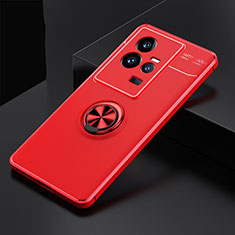 Silikon Hülle Handyhülle Ultra Dünn Schutzhülle Tasche Flexible mit Magnetisch Fingerring Ständer SD1 für Vivo iQOO 11 5G Rot