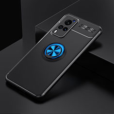 Silikon Hülle Handyhülle Ultra Dünn Schutzhülle Tasche Flexible mit Magnetisch Fingerring Ständer SD1 für Vivo X60 Pro 5G Blau und Schwarz