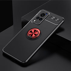 Silikon Hülle Handyhülle Ultra Dünn Schutzhülle Tasche Flexible mit Magnetisch Fingerring Ständer SD1 für Vivo X60 Pro 5G Rot und Schwarz