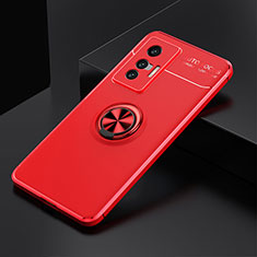 Silikon Hülle Handyhülle Ultra Dünn Schutzhülle Tasche Flexible mit Magnetisch Fingerring Ständer SD1 für Vivo X70 5G Rot