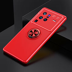 Silikon Hülle Handyhülle Ultra Dünn Schutzhülle Tasche Flexible mit Magnetisch Fingerring Ständer SD1 für Vivo X80 Pro 5G Rot