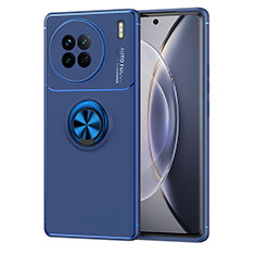 Silikon Hülle Handyhülle Ultra Dünn Schutzhülle Tasche Flexible mit Magnetisch Fingerring Ständer SD1 für Vivo X90 5G Blau