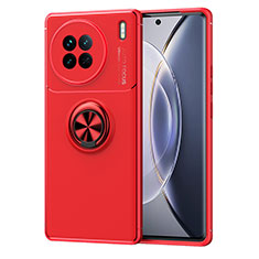 Silikon Hülle Handyhülle Ultra Dünn Schutzhülle Tasche Flexible mit Magnetisch Fingerring Ständer SD1 für Vivo X90 5G Rot