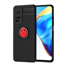 Silikon Hülle Handyhülle Ultra Dünn Schutzhülle Tasche Flexible mit Magnetisch Fingerring Ständer SD1 für Xiaomi Mi 10T 5G Rot und Schwarz