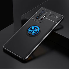 Silikon Hülle Handyhülle Ultra Dünn Schutzhülle Tasche Flexible mit Magnetisch Fingerring Ständer SD1 für Xiaomi Mi 11T Pro 5G Blau und Schwarz
