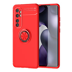 Silikon Hülle Handyhülle Ultra Dünn Schutzhülle Tasche Flexible mit Magnetisch Fingerring Ständer SD1 für Xiaomi Mi Note 10 Lite Rot
