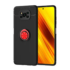 Silikon Hülle Handyhülle Ultra Dünn Schutzhülle Tasche Flexible mit Magnetisch Fingerring Ständer SD1 für Xiaomi Poco X3 Rot und Schwarz
