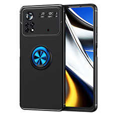 Silikon Hülle Handyhülle Ultra Dünn Schutzhülle Tasche Flexible mit Magnetisch Fingerring Ständer SD1 für Xiaomi Poco X4 Pro 5G Blau und Schwarz